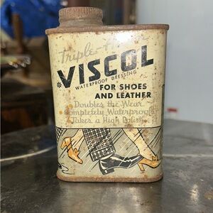 RARE Vintage Viscol
Weatherproof Shoe Leather Polish Advertising Tin 4-Inches